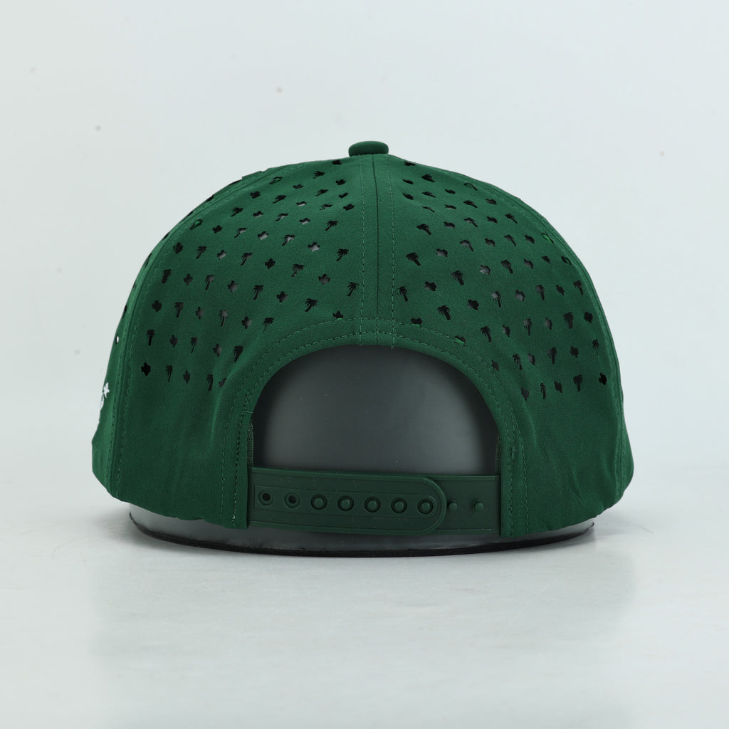 Tee Time Mexico Green Rope Hat, back view of the green snapback closure and perforated panels