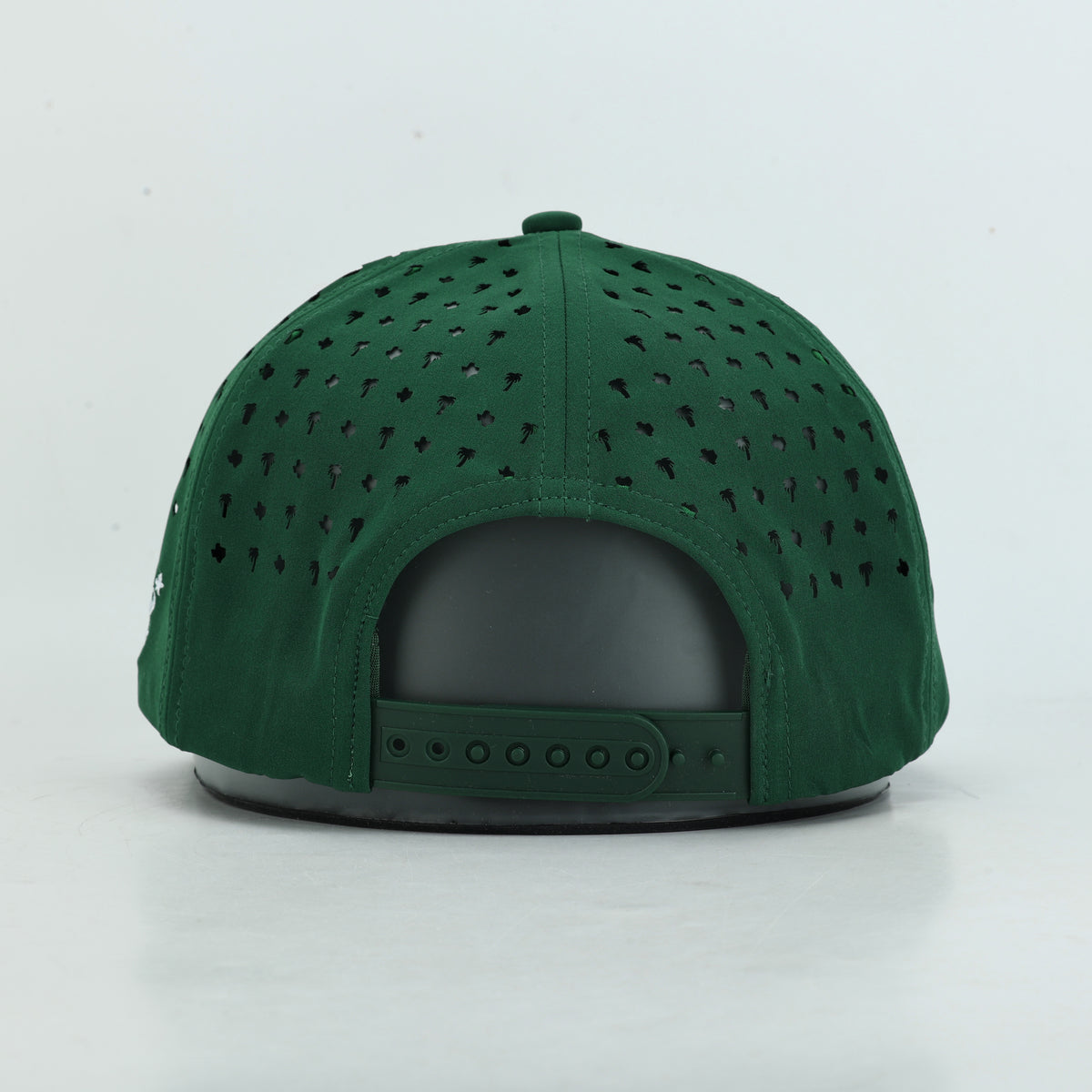 Tee Time Mexico Green Rope Hat, back view of the green snapback closure and perforated panels