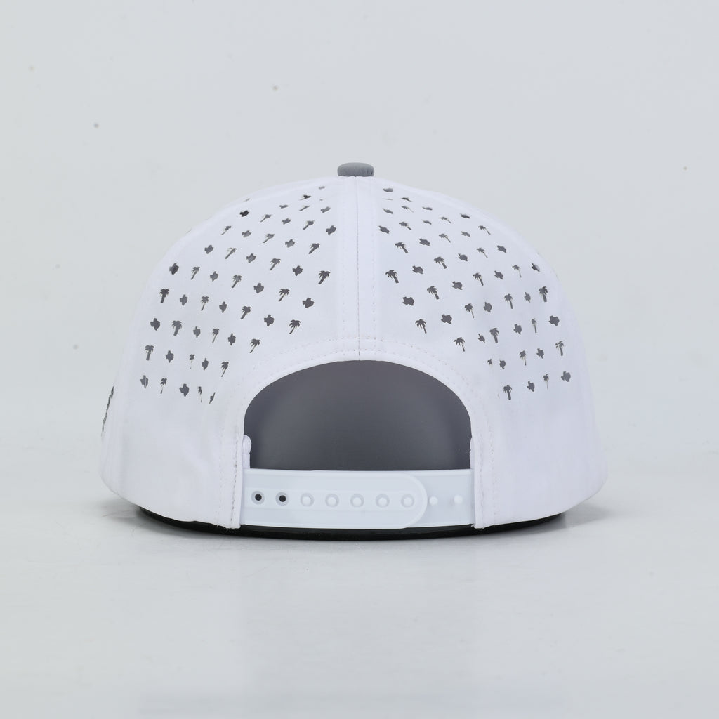 Vaqueros Rope Hat, White, back view of the white snapback closure and perforated rear panels