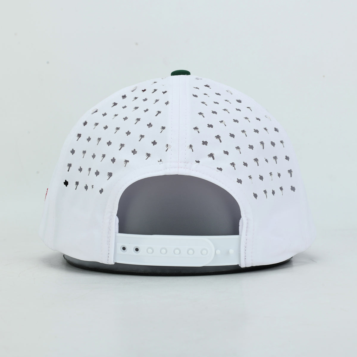 Tee Time Mexico White Rope Hat, back view of the white snapback closure and perforated panels